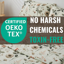 Load image into Gallery viewer, DaDalogy Enchanted Meadow Bed Sheet Set - Floral Harmony in Beige, Rose, and Soft Green, Premium Soft Microfiber, Machine Washable, Deep Pocket 14 - 15 Inches + Flat Sheet