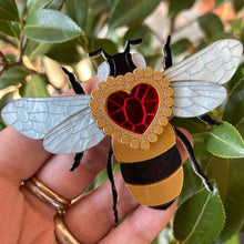 Load image into Gallery viewer, Victorian Age Inspired Insect Jewels Statement Acrylic Brooch - Bee with Diamond Heart by Makokot Design