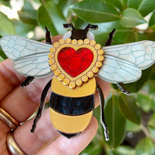 Load image into Gallery viewer, Victorian Age Inspired Insect Jewels Statement Acrylic Brooch - Bee with Diamond Heart by Makokot Design