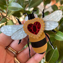 Load image into Gallery viewer, Victorian Age Inspired Insect Jewels Statement Acrylic Brooch - Bee with Diamond Heart by Makokot Design