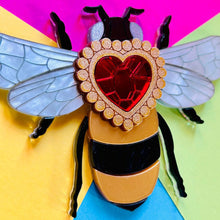 Load image into Gallery viewer, Victorian Age Inspired Insect Jewels Statement Acrylic Brooch - Bee with Diamond Heart by Makokot Design