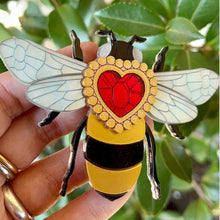 Load image into Gallery viewer, Victorian Age Inspired Insect Jewels Statement Acrylic Brooch - Bee with Diamond Heart by Makokot Design
