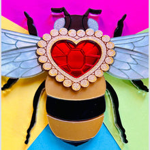 Load image into Gallery viewer, Victorian Age Inspired Insect Jewels Statement Acrylic Brooch - Bee with Diamond Heart by Makokot Design