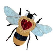 Load image into Gallery viewer, Victorian Age Inspired Insect Jewels Statement Acrylic Brooch - Bee with Diamond Heart by Makokot Design