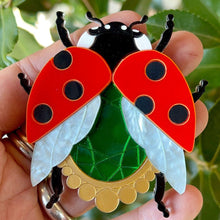 Load image into Gallery viewer, Victorian Age Inspired Insect Jewels Statement Acrylic Brooch - Ladybug by Makokot Design
