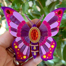 Load image into Gallery viewer, Victorian Age Inspired Insect Jewels Statement Acrylic Brooch - Purple Butterfly by Makokot Design