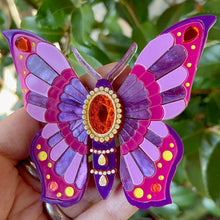Load image into Gallery viewer, Victorian Age Inspired Insect Jewels Statement Acrylic Brooch - Purple Butterfly by Makokot Design
