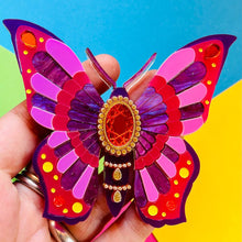 Load image into Gallery viewer, Victorian Age Inspired Insect Jewels Statement Acrylic Brooch - Purple Butterfly by Makokot Design