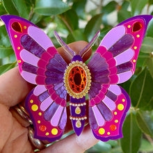Load image into Gallery viewer, Victorian Age Inspired Insect Jewels Statement Acrylic Brooch - Purple Butterfly by Makokot Design