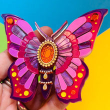 Load image into Gallery viewer, Victorian Age Inspired Insect Jewels Statement Acrylic Brooch - Purple Butterfly by Makokot Design