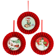 Load image into Gallery viewer, Vintage Holiday Disk Ornaments Set of 3