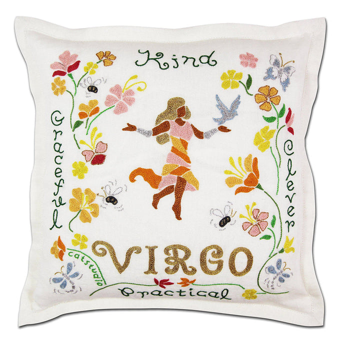Virgo Astrology Hand-Embroidered Pillow by Cat Studio