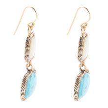 Load image into Gallery viewer, White Mother of Pearl and Blue turquoise Golden Bronze Drop Earrings