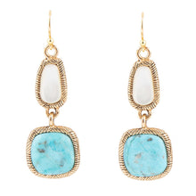 Load image into Gallery viewer, White Mother of Pearl and Blue turquoise Golden Bronze Drop Earrings