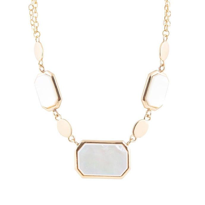 White Mother of Pearl and Golden Bronze Statement Necklace