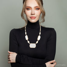 Load image into Gallery viewer, White Mother of Pearl and Golden Bronze Statement Necklace