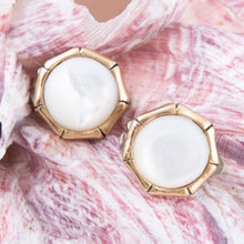 Load image into Gallery viewer, White Mother of Pearl Golden Bamboo Clip Earrings