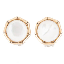 Load image into Gallery viewer, White Mother of Pearl Golden Bamboo Clip Earrings