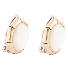 Load image into Gallery viewer, White Mother of Pearl Golden Bamboo Clip Earrings
