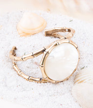 Load image into Gallery viewer, White Mother of Pearl Golden Bamboo Cuff Bracelet