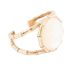 Load image into Gallery viewer, White Mother of Pearl Golden Bamboo Cuff Bracelet