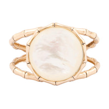 Load image into Gallery viewer, White Mother of Pearl Golden Bamboo Cuff Bracelet