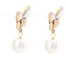 Load image into Gallery viewer, White Mother of Pearl Golden Butterflies Post Drop Earrings