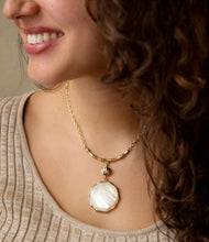 Load image into Gallery viewer, White Mother of Pearl Golden Statement Pendant Necklace