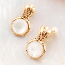 Load image into Gallery viewer, White Mother of Pearl Lotus Post Golden Drop Earrings