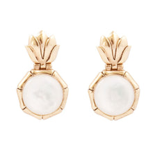 Load image into Gallery viewer, White Mother of Pearl Lotus Post Golden Drop Earrings