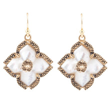 Load image into Gallery viewer, White Mother of Pearl Maltese Cross Golden Drop Earrings