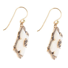 Load image into Gallery viewer, White Mother of Pearl Maltese Cross Golden Drop Earrings