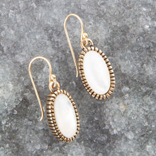 Load image into Gallery viewer, White Mother of Pearl Oval Golden Drop Earrings