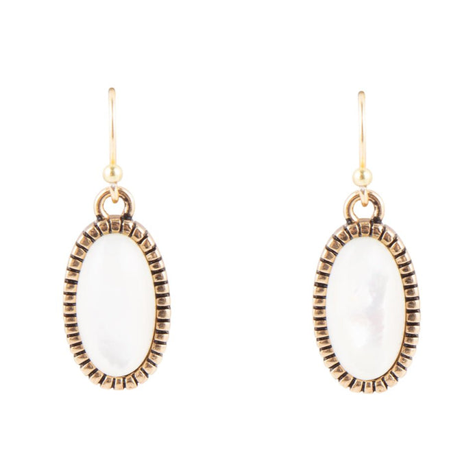 White Mother of Pearl Oval Golden Drop Earrings