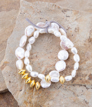 Load image into Gallery viewer, White Pearl Golden Stretch Bracelet Set