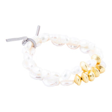 Load image into Gallery viewer, White Pearl Golden Stretch Bracelet Set