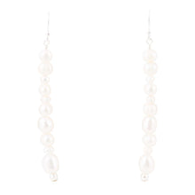 Load image into Gallery viewer, White Pearl Linear Sterling Silver Drop Earrings