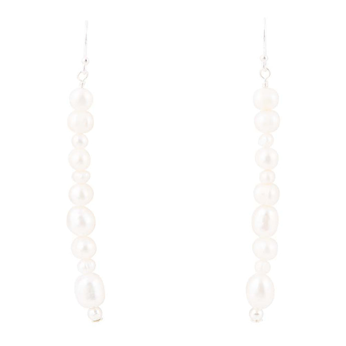 White Pearl Linear Sterling Silver Drop Earrings