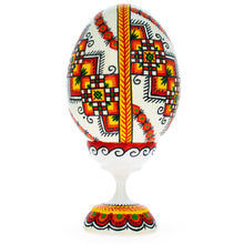 Load image into Gallery viewer, Embroidered Stripe Ukrainian Wooden Easter Egg Pysanka on a Stand 3.75 Inches