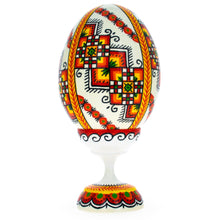 Load image into Gallery viewer, Embroidered Stripe Ukrainian Wooden Easter Egg Pysanka on a Stand 3.75 Inches