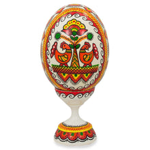 Load image into Gallery viewer, Hen Ukrainian Wooden Easter Egg Pysanka on a Stand 3.75 Inches