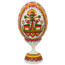 Load image into Gallery viewer, Hen Ukrainian Wooden Easter Egg Pysanka on a Stand 3.75 Inches