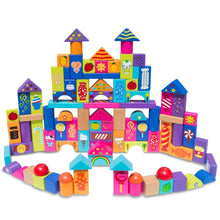 Load image into Gallery viewer, Set of 90 Colorful Wooden Building Blocks Educational Stacking Toy Castle