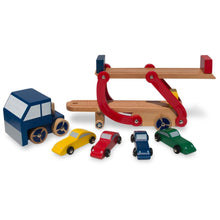 Load image into Gallery viewer, Set of Wooden Truck with Trailer and 4 Cars
