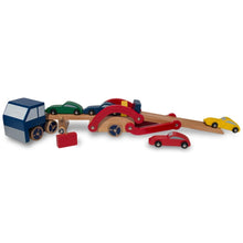 Load image into Gallery viewer, Set of Wooden Truck with Trailer and 4 Cars