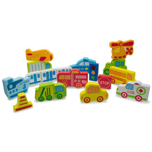 Load image into Gallery viewer, Cars, Ship, Plane, Helicopter and Sign Learning Wooden Blocks Puzzle