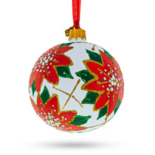 Load image into Gallery viewer, Poinsettia Flowers on White Glass Ball Christmas Ornament 3.25 Inches