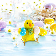 Load image into Gallery viewer, Cheerful Chick Clutching Colorful Easter Eggs Figurine