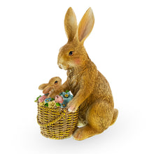 Load image into Gallery viewer, Mother &amp; Baby Bunny Figurine – Rustic Easter &amp; Spring Decor with Floral Basket 7.4 Inches