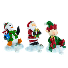 Load image into Gallery viewer, Set of 3 Christmas Stocking Holders Hangers – Santa, Penguin, and Elf Holiday Mantel Decorations